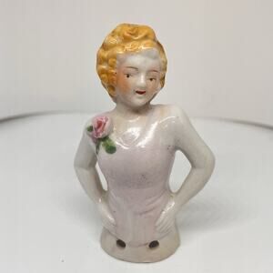 Antique Half Doll Pincushion Topper Made In Japan